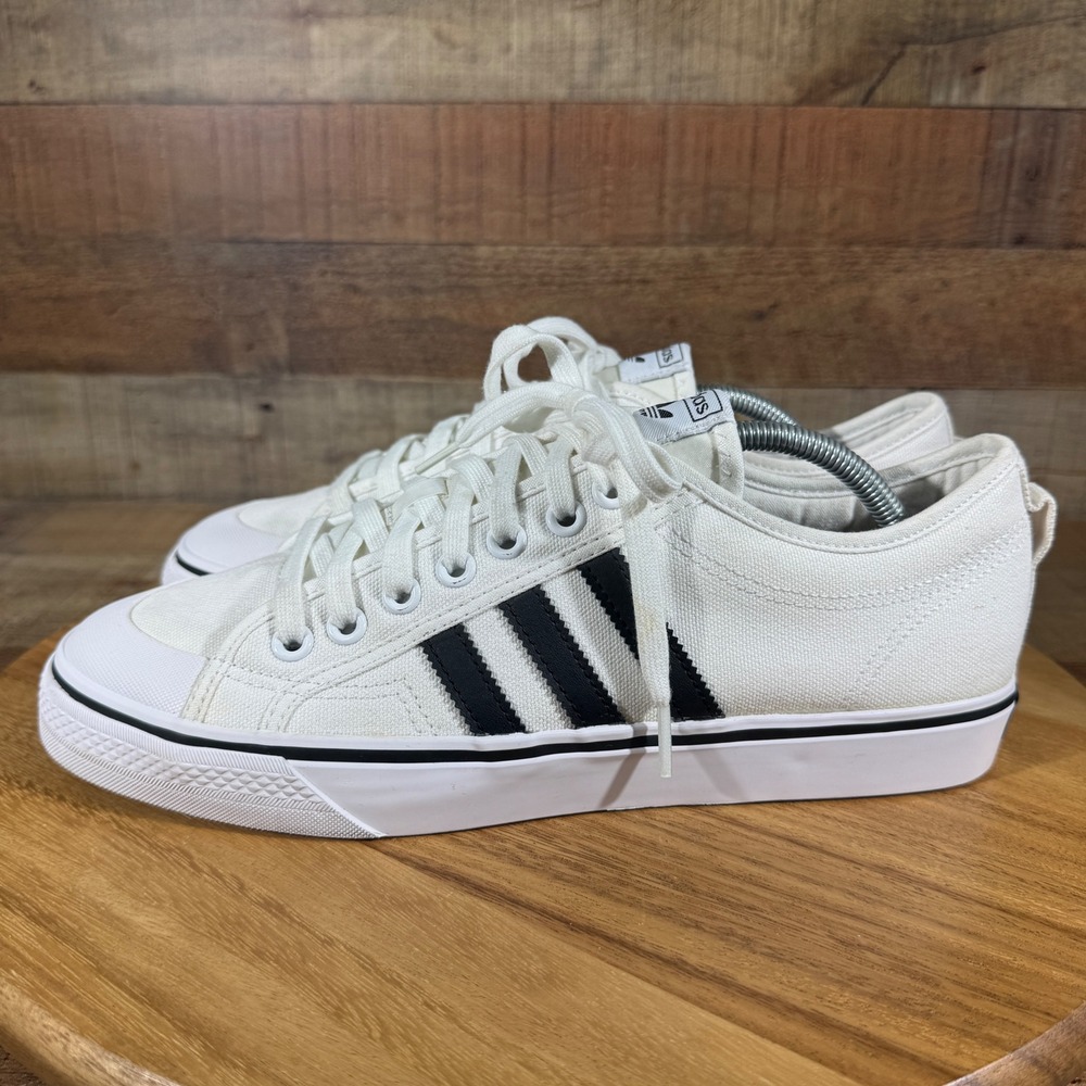 Adidas Nizza Low Mens 11 White Black CQ2333 Canvas Skate Sneaker Classic